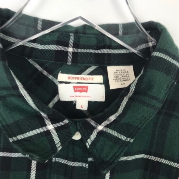 LEVI’S Boyfriend Green Plaid Flannel Cotton - Picture 3 of 6